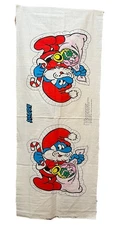 Vtg Smurf Christmas Cut N Sew Fabric Panel 1980s
