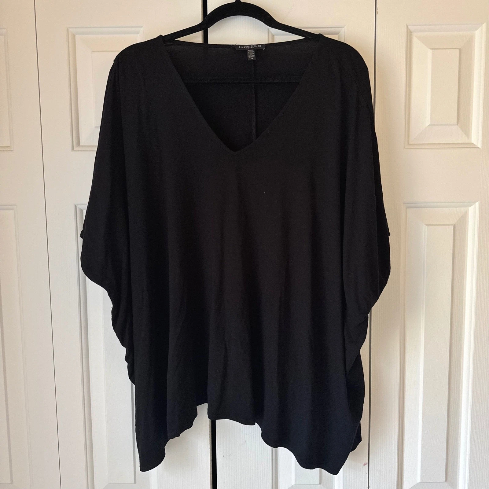 Eileen Fisher Woman Black V-Neck Poncho Top Viscose Jersey Plus Size 1X