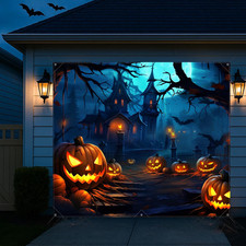 Halloween Decorations Garage Door Cover, Large Hanging Backdrop Door Cover Hallo