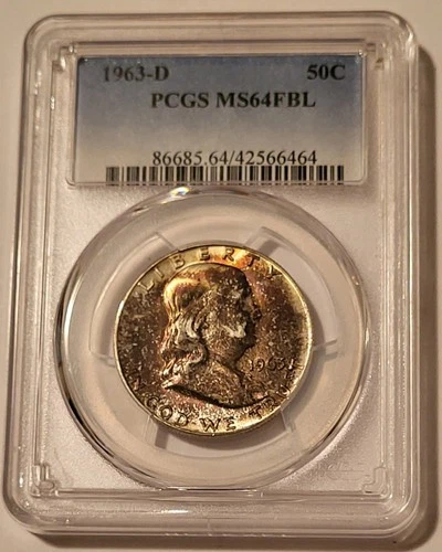 1963 D Franklin Half Dollar MS64 FBL PCGS obv Toning