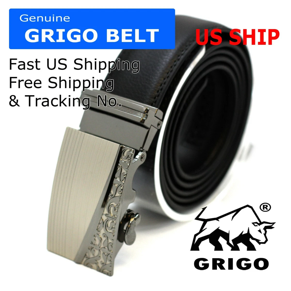 New Mens Genuine Leather Ratchet Belt with Slide Buckle Dress