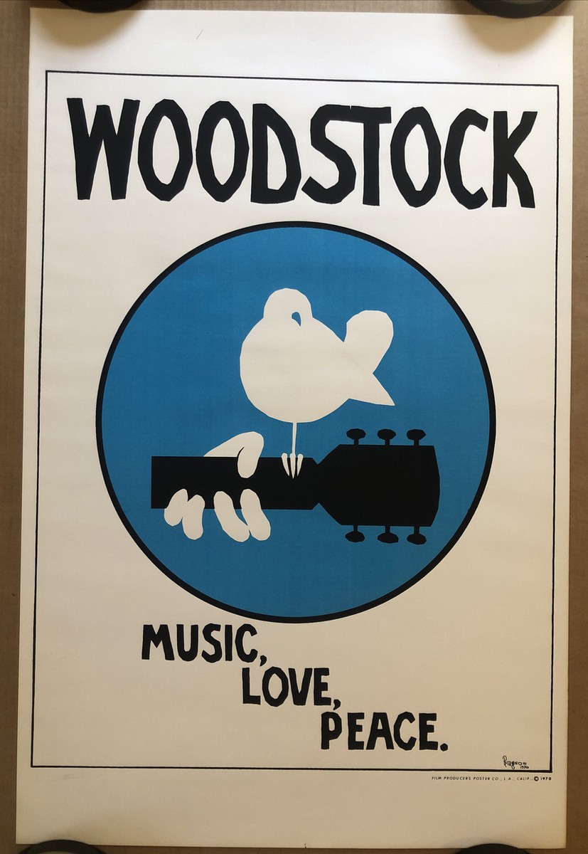 Vintage Woodstock Poster Petagno Skolnick Large 1970 Guitar Dove