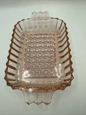 Jeanette Dish Pink Depression Glass with Handles Diamond Pattern Vintage