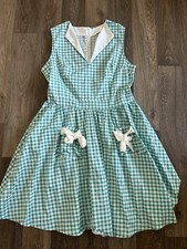 Women’s Sundress size 4XL Blue Checked Zipper On Back Pockets v-neck Bows