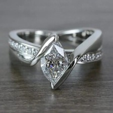Lab Created 2CT Marquise Cut VVS1 Diamond Engagement Ring 14K White Gold Over