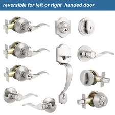Front Door Handle Entry Lock set Brushed Nickel Privacy Passage Levers Knobs