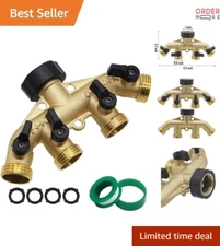 Heavy Duty Brass Garden Hose Splitter 4 Way Connector with Valves, Leakproof