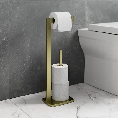Brushed Brass Freestanding Toilet Roll Holder Storage Square Modern Bathroom - Image 1 of 4