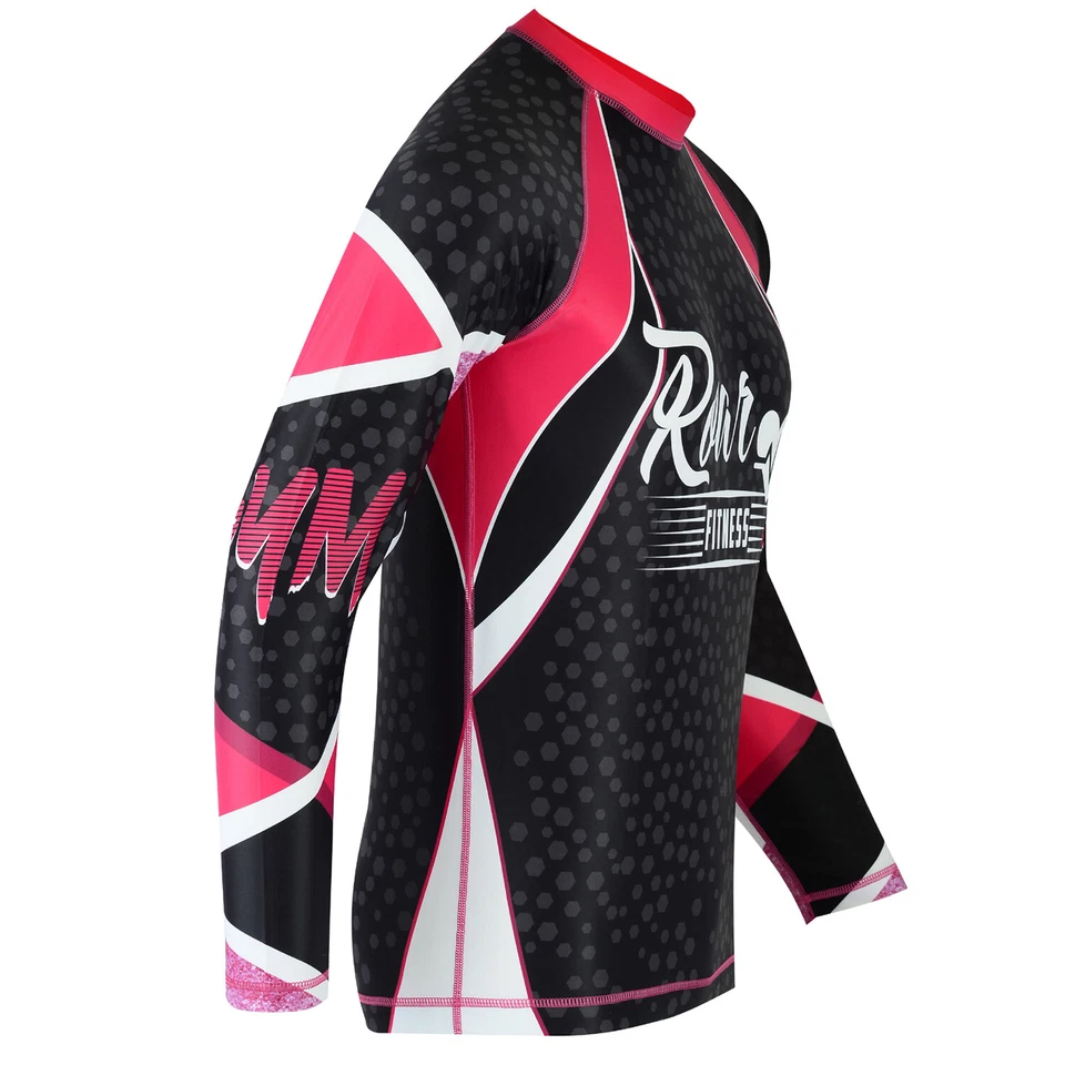 ROAR Women Fight Wear Long Sleeve Rash Guards & MMA Shorts Pink BJJ Leggings - Image 4 of 4