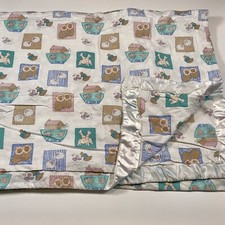 Vintage Noahs Ark Baby Crib Blanket with Satin Edges 52  x71  Cotton