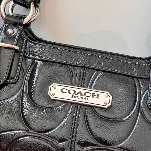 Coach Gallery Embossed Patent Leather Tote Shoulder Bag Handbag F19462 Black - Picture 3 of 18