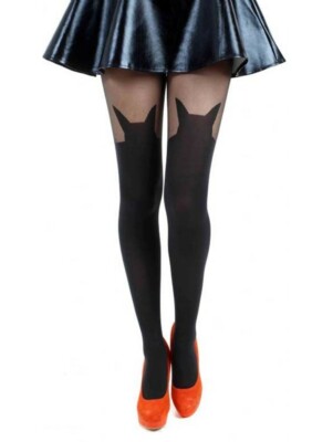 Black Suspender Tights Faux Stockings Cat Heart Arrow Lace Stripe Pamela Mann 