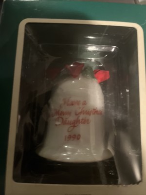 Vintage 1990 white porcelain Christmas Bell for daughter with red ceramic roses
