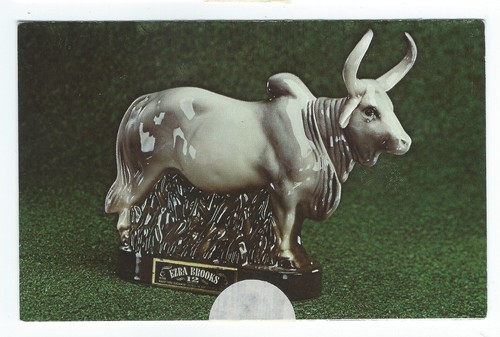 Brahma Bull Ezra Brooks Bourbon Whiskey Figural Bottle Decanter Postcard