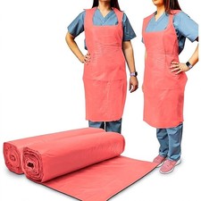 400 Disposable Plastic Aprons On A Roll Waterproof Food Salon Cleaning Bib Coral