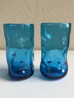 LOT 2! Blenko (??) Vintage Large 6” Glass Drinking Tumblers Aqua Blue