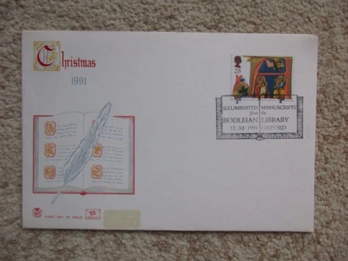 1991 CHRISTMAS BOOKLET STAMP,STUART FIRST DAY COVER,ILL. MANUSCRIPTS,BODLEIAN LI