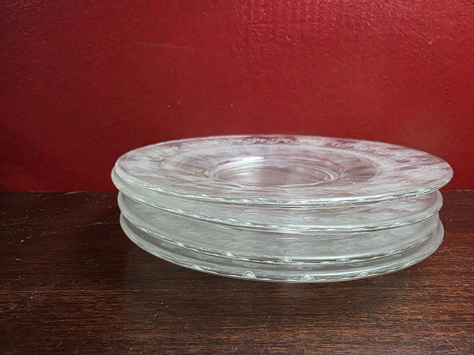 Fostoria Large Cloverleaf #47 Needel Etched 6 ¼” Bread & Butter Plates Set Of 4 - Image 3 of 4