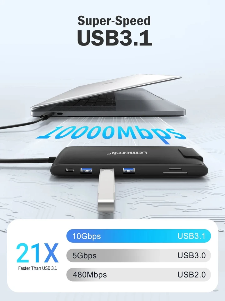 Estación Dock para Portátil/PC Hub USB 3.1 USBC a Doble HDMI 4K 10Gpbs MOdem 13 en 1 Foto 3 de 4