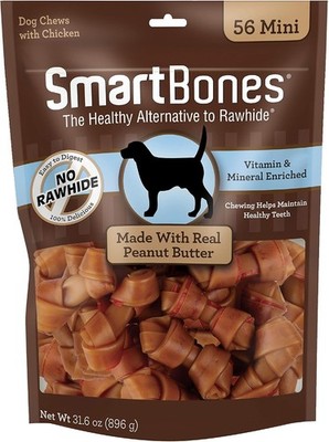 SmartBones Mini Bones With Real Peanut Butter 56 Count, Rawhide-Free Chews For D