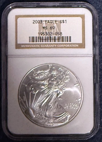 2003 SILVER AMERICAN EAGLE - $1 - NGC MS69 - Brilliantly Uncirculated
