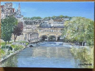 Acryl Gemälde auf Leinwand Putney Bridge Bad von Cherie Merchant sehr guter Zustand