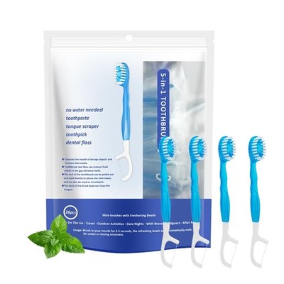 5 in 1 Mini Brushes-Disposable Toothbrushes with Toothpaste + Floss + Pick + ...