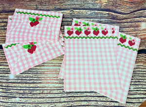 Vintage Strawberry Gingham Stationery Sheets and Envelopes Loose