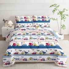 Boys Cartoon Cars Comforter Set,Cute Construction Vehicle Bed in a Bag for Ki...