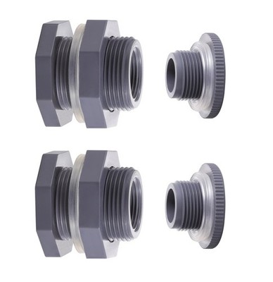 2 Pack 3/4 Inch PVC Bulkhead Fitting Leakproof with Plug for Rain Barrel Water T