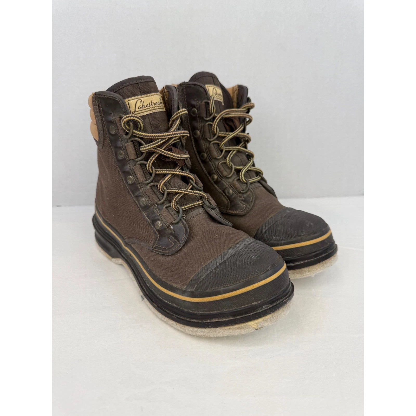Hodgman Lakestream Wading Felt Sole Womens Sz 6 Canvas Lace Fishing Boots 19210