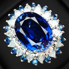 925 Sterling Silver White Gold Rings Magnificent Royal Blue Sapphire Oval 8.75Ct