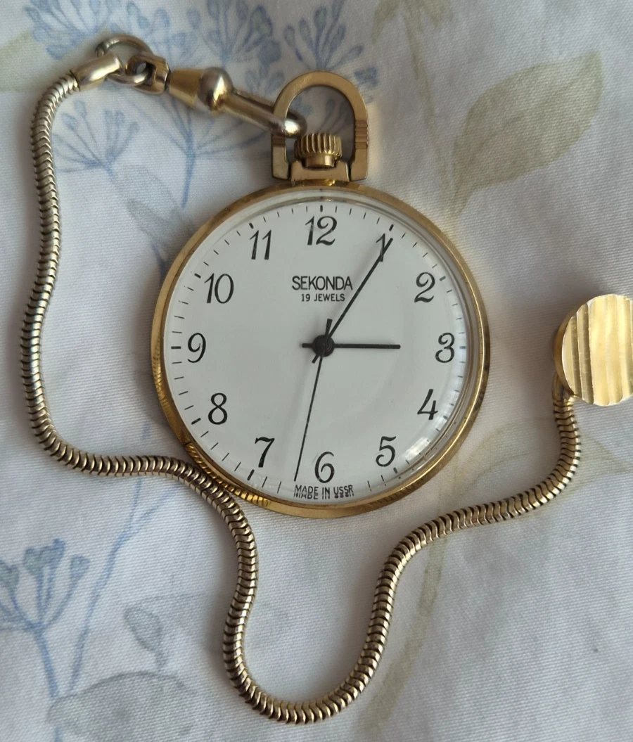 Reloj Bolsillo Sekonda Chapado en Oro 10k URSS 19Joya Buen Estado Funcionando Antiguo