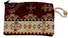 Turkish Carpet Zipper Clutch Purse Kilim Boho Bag Ethnic Tapestry Rug Wallet
