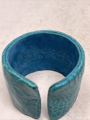 Blue Genuine Crocodile Studded 2” Cuff Bracelet (197) | eBay