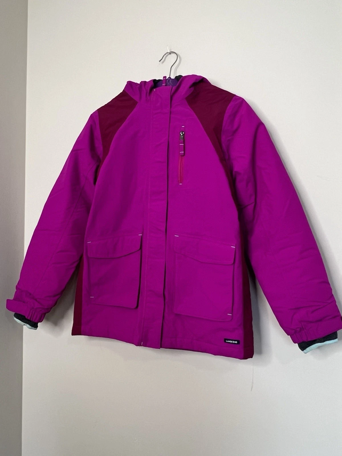 Girls Size Large Lands’ End Squall Pink Waterproof Grow a Long Coat