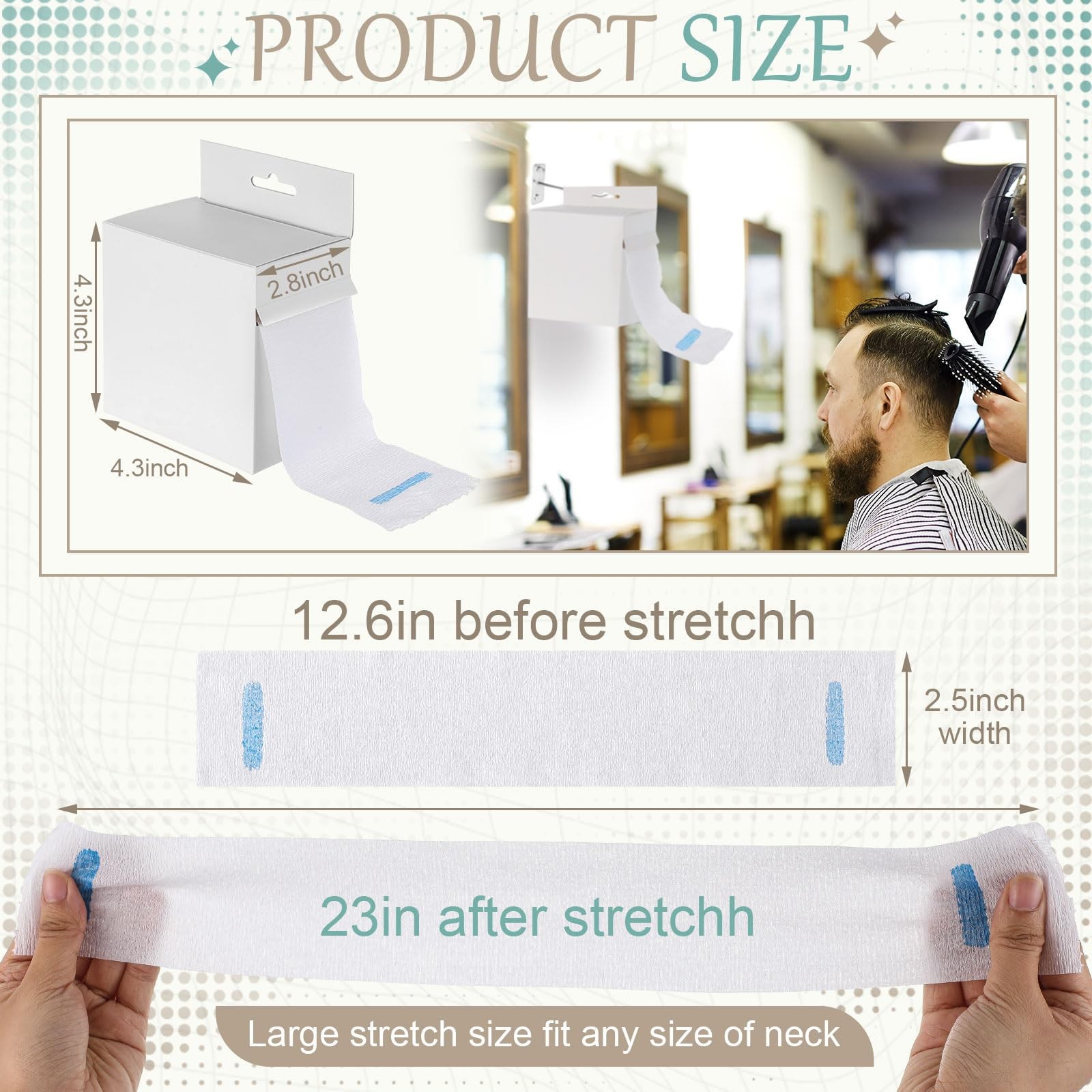5 Rolls Barber Paper Neck Strips with Hanging Dispenser Professional Stretchy...