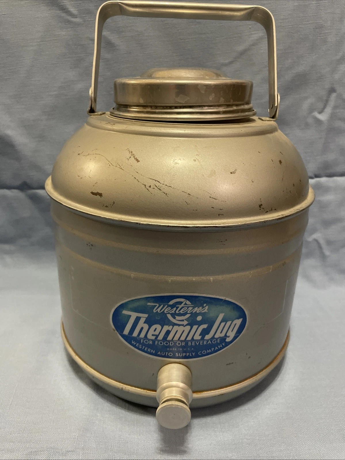 Vintage Western Auto Supply Thermic Water Cooler Jug 1 Gal MCM Aluminum Food