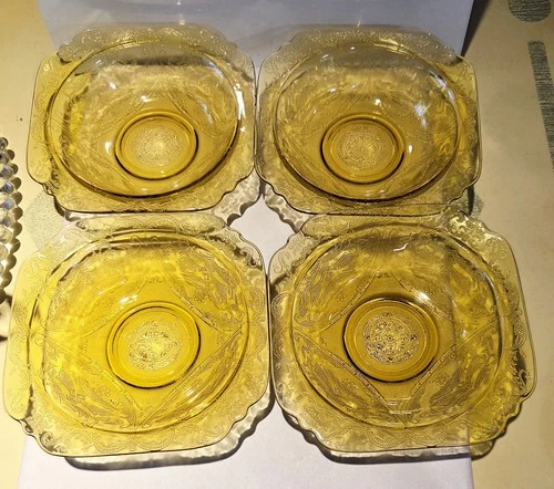 Depression Glass Madrid Amber Yellow Cereal / Salad Bowl Federal Glass Set Of 4