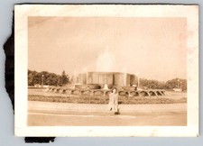 Vtg B&W Snapshot Man In Suit At Fountain 1940s