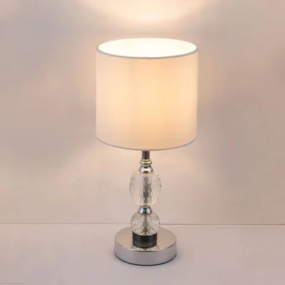 Tischleuchte Tischlampe Leselampe Kristall Glas Textil weiß 1 flammig H 47 cm - Bild 1 von 4