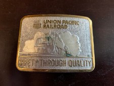 UNION PACIFIC RAILROAD belt buckle Train Engine "safety through quality" Stotts