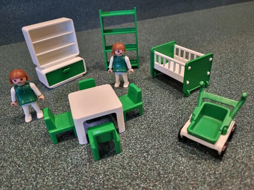Vintage PLAYMOBIL LOT Children's Playroom/Nursery (Green and White), figures