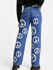 The Ragged Priest relaxed jeans in bleach heart Peace print NWT Size 24