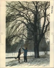 1992 Press Photo Judy Dartman Dog Dachi Play Lake Front - RRU71433