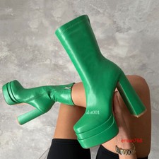 Women's Platform Ankle Boots High Block Heel Zip Patent Leather High Top Boots