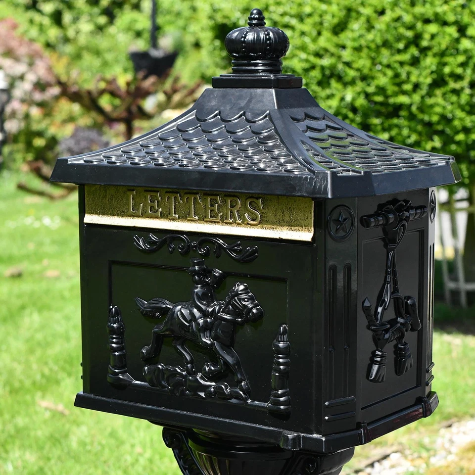 Freestanding Black Cast Aluminium Post Box with Lock - Image 3 of 4