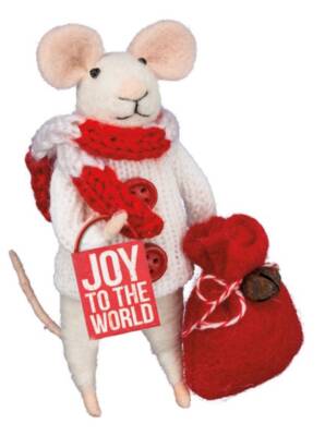 Primitives By Kathy Felted Christmas Mouse Critter Ornament Joy To The World