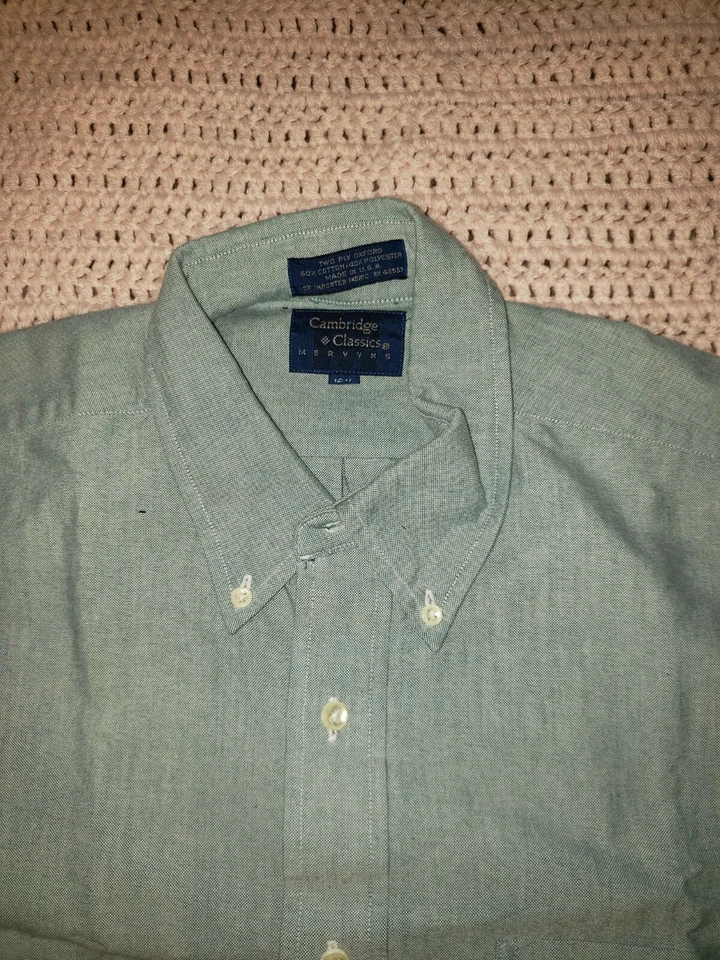 Camisa de vestir Cambridge azul manga corta para hombre algodón poliéster bolsillo 16,5  Foto 2 de 4