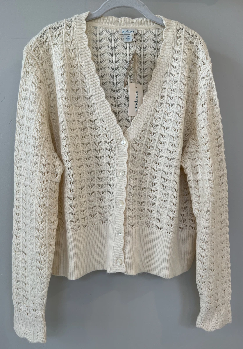 NWT Sundance Catalog Cropped Ivory Leanna Pointelle Cardigan size XXL 128